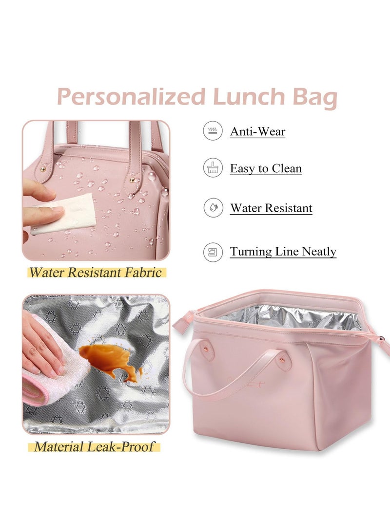 Excefore حقيبة غداء نسائية، حقيبة غداء معزولة، حقيبة غداء، حقيبة غداء من جلد البولي يوريثان مقاومة للماء محمولة صغيرة بسيطة حقيبة غداء للنساء للعمل أو النزهة أو السفر (وردي) - Image 5