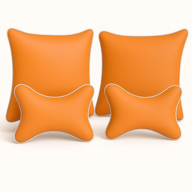Car Neck Rest Cushions and Pillow Combo(Orange,Pack of 4)