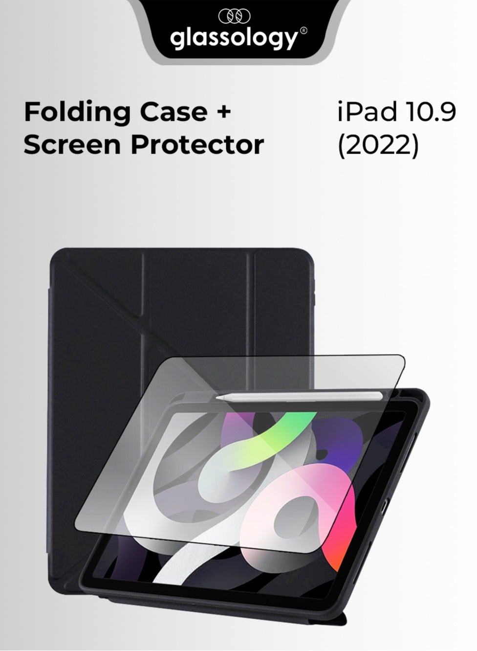 iPad Protective Case Y Fold + Screen Protector for iPad 10.9 (2022) Black : Case Combo with Pencil Holder, Slim Stand Shockproof Tablet Cover, Auto Wake/Sleep with Screen Protector.