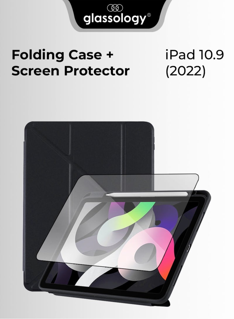 glassology حافظة آيباد واقية Y Fold + واقي شاشة لآيباد 10.9 (2022) أسود : مجموعة حافظة مع حامل قلم، غلاف لوحي مضاد للصدمات مع حامل نحيف، استيقاظ/نوم تلقائي مع واقي شاشة. - Image 1