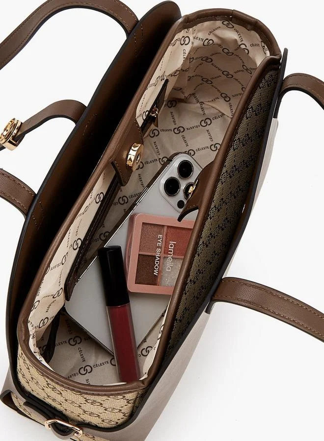 Celeste TAN Monogram Textured Shoulder Bag With Double Handle for Women | Best Price UAE