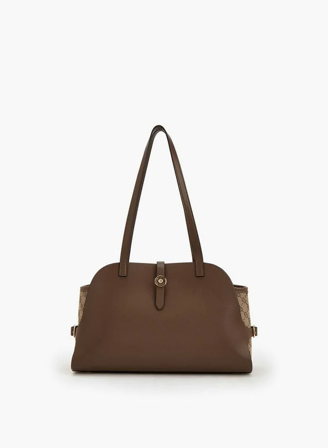 Monogram Textured Shoulder Bag With Double Handle