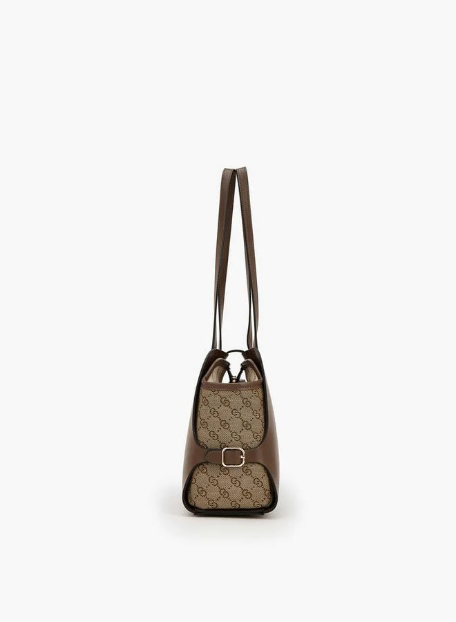 Celeste TAN Monogram Textured Shoulder Bag With Double Handle for Women | Best Price UAE