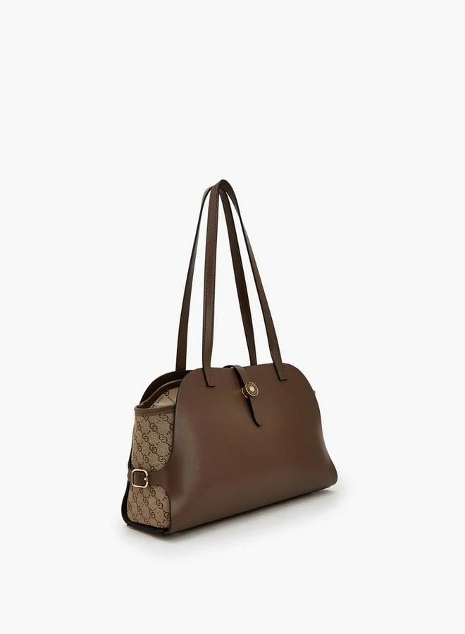 Celeste TAN Monogram Textured Shoulder Bag With Double Handle for Women | Best Price UAE