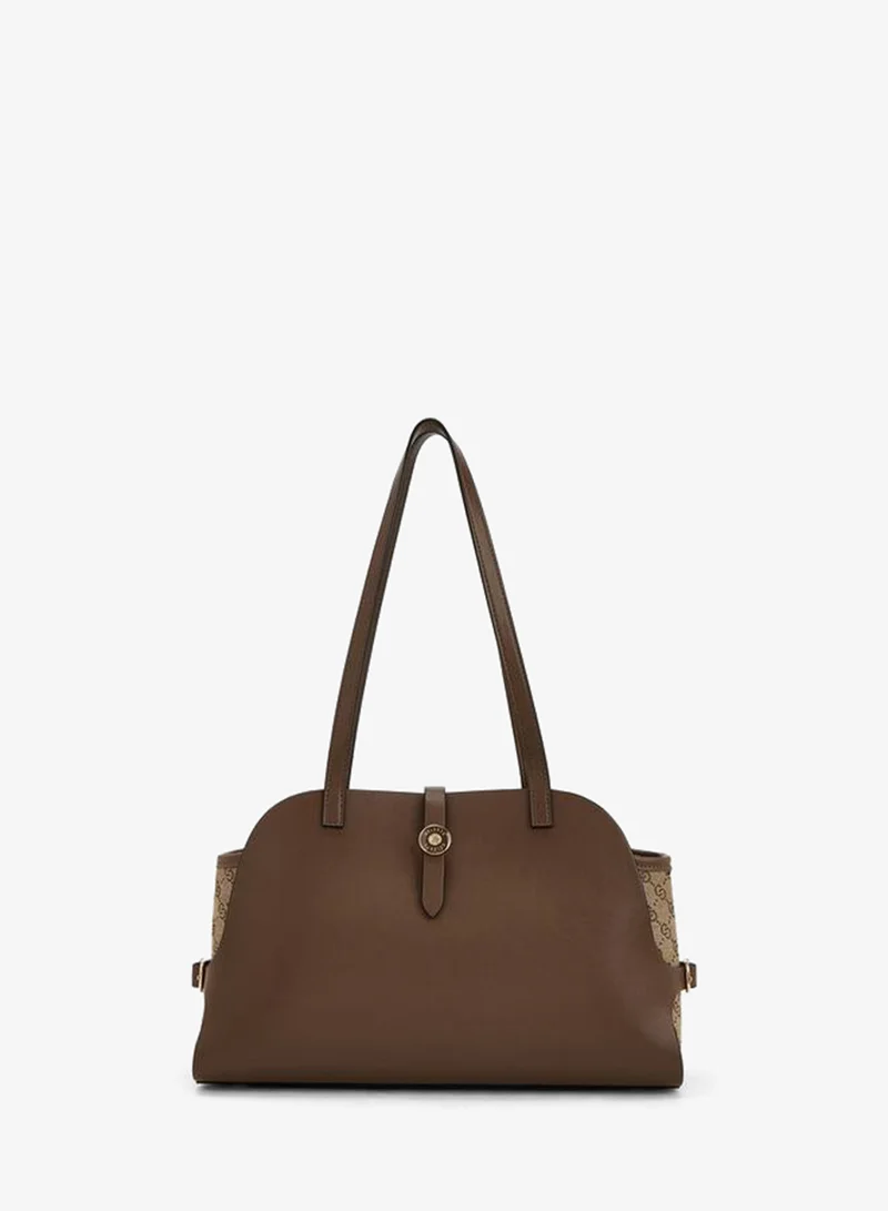 Monogram Textured Shoulder Bag With Double Handle