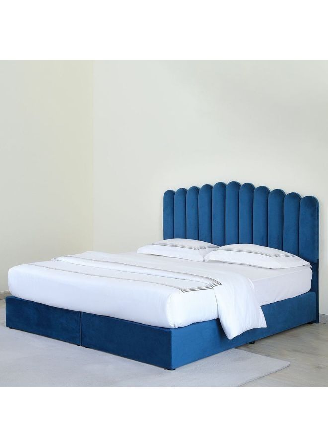 Karnak Almira Upholstered Velvet Bed Frame Bedroom Furniture Strong And Sturdy Modern Design Wooden Bed | Quiet & Comfortable Bed (King - 180x200cm, Blue) - Image 3