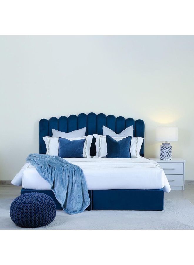Karnak Almira Upholstered Velvet Bed Frame Bedroom Furniture Strong And Sturdy Modern Design Wooden Bed | Quiet & Comfortable Bed (King - 180x200cm, Blue) - Image 1