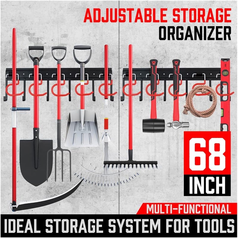SEDY 68-inch Adjustable Garden Tool Hanger, Black/Red, Plastic & Metal, Wall Mount, Garage & Shed Storage, Gardening & Garage Tools - Image 3
