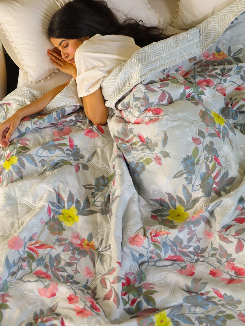 Fancy Walas Dohar Double Bed 100% Cotton Blankets for Summer | 90x100inch, 150GSM Ac Comforter and Cooling Blankets for Summer | Classic Printed Design | Grey Color | Quilt | Ideal for Gifting - Image 4