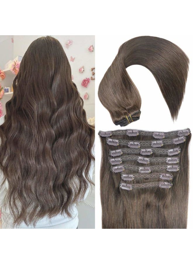 Eufficco Real Human Remy Hair Lace Clip In Hair Extensions 16inch Finsih at 16.5inch 100g 7pcs Color #2 Dark Brown Double Wefted Thick Ends Silky Soft Long Lifespan Tangle Free Human Hair Extensions - Image 1