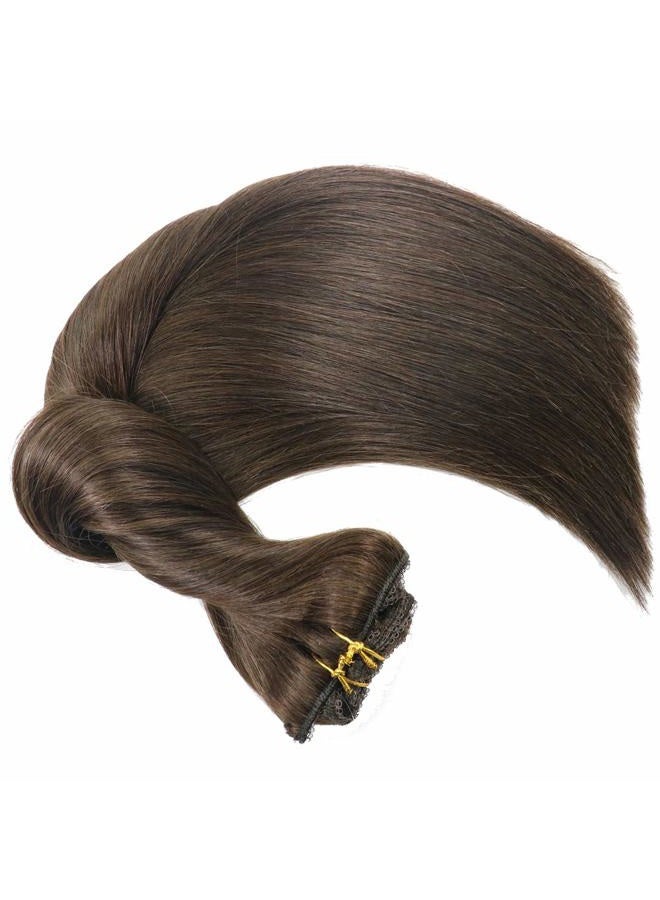 Eufficco Real Human Remy Hair Lace Clip In Hair Extensions 16inch Finsih at 16.5inch 100g 7pcs Color #2 Dark Brown Double Wefted Thick Ends Silky Soft Long Lifespan Tangle Free Human Hair Extensions - Image 2