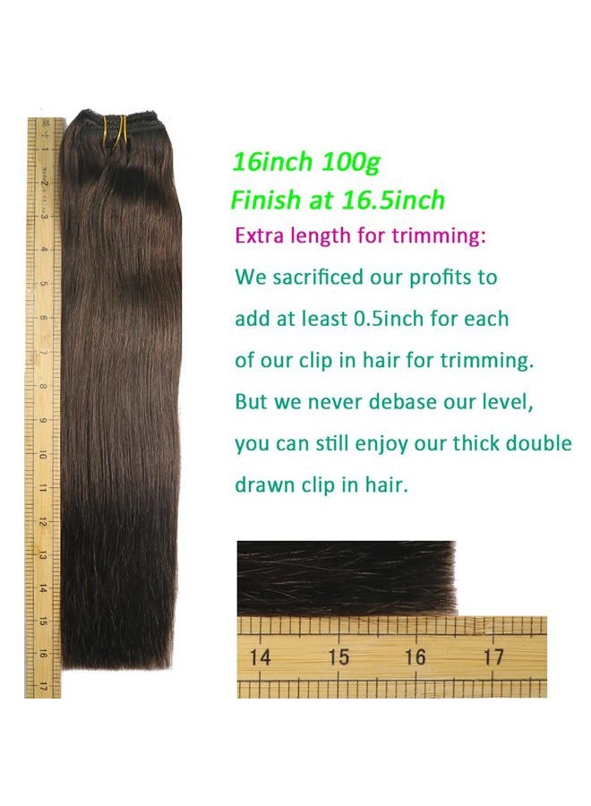 Eufficco Real Human Remy Hair Lace Clip In Hair Extensions 16inch Finsih at 16.5inch 100g 7pcs Color #2 Dark Brown Double Wefted Thick Ends Silky Soft Long Lifespan Tangle Free Human Hair Extensions - Image 5
