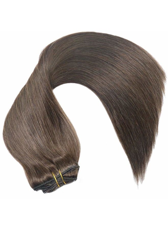 Eufficco Real Human Remy Hair Lace Clip In Hair Extensions 16inch Finsih at 16.5inch 100g 7pcs Color #2 Dark Brown Double Wefted Thick Ends Silky Soft Long Lifespan Tangle Free Human Hair Extensions - Image 3