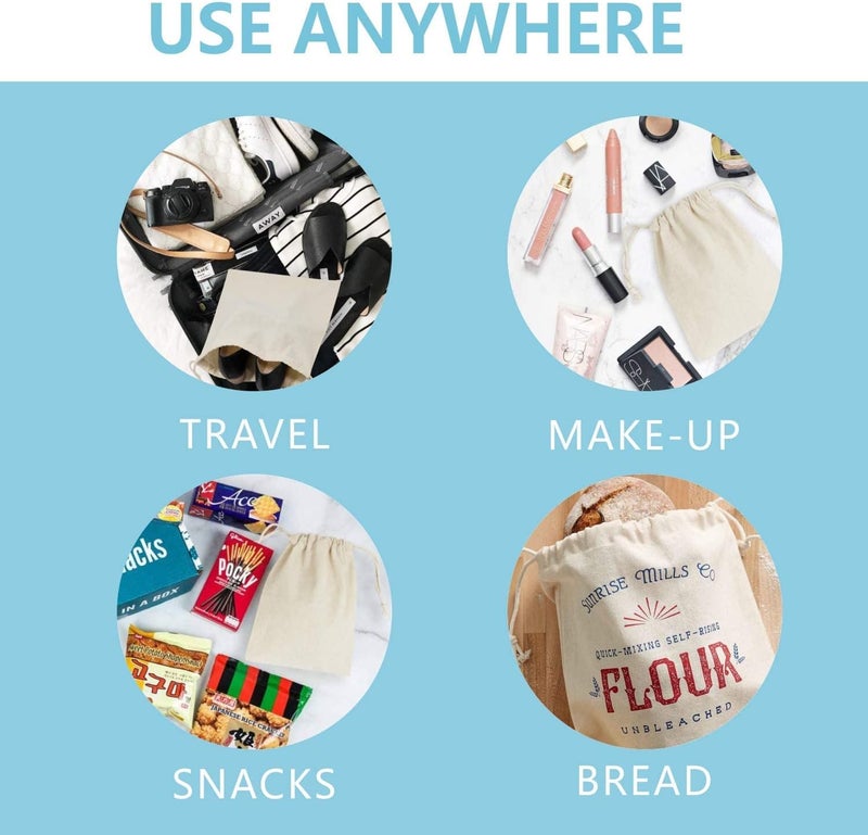 Luckam 12 Pack 17cm*23CM Reusable Produce Bags, Muslin Bags with Drawstrings for Shopping and Storage, 100% Natural Cotton Bags, Washable, Biodegradable, for Fruit Vegetable and More, Food Safe - Image 5