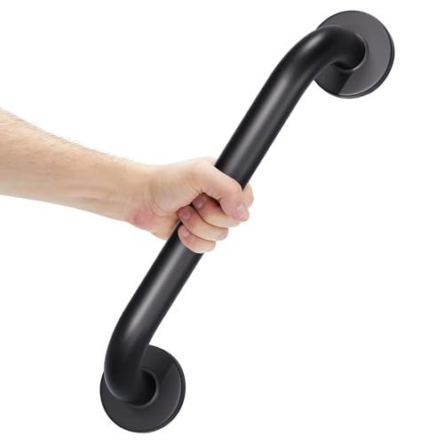 AmazerBath Shower Grab Bars for Seniors Anti Slip, Bath Safety Grab Bar for Needy, Stainless Steel Bathroom Safety Grab Bars, Thickened Bar Bigger Base Holds 500LBS, 16" L x 1.25" D, Black - Image 1