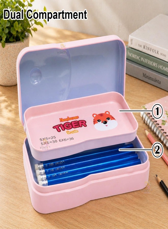 ويش كي علبة أقلام رصاص معدنية مزدوجة الطبقات بتصميم نمر من WISHKEY، منظم أدوات مكتبية تعليمي متعدد الأغراض للأطفال، علبة أقلام مطبوعة عليها رسومات حيوانات لطيفة وعصرية للأولاد (عبوة من قطعة واحدة، أزرق) - Image 5