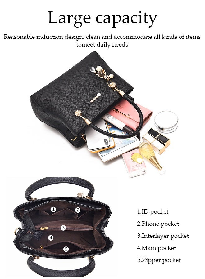 DUNISO Women's Shoulder Bag, Soft Leather Messenger Bag, Fashionable Handbag With Golden Flower Pendant, Adjustable Shoulder Strap, Suitable For Commuting, Travel, Shopping, Storage And Organization - Image 3