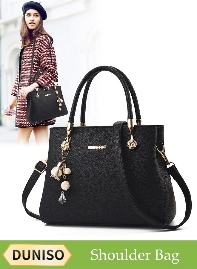 DUNISO Women's Shoulder Bag, Soft Leather Messenger Bag, Fashionable Handbag With Golden Flower Pendant, Adjustable Shoulder Strap, Suitable For Commuting, Travel, Shopping, Storage And Organization - Image 1