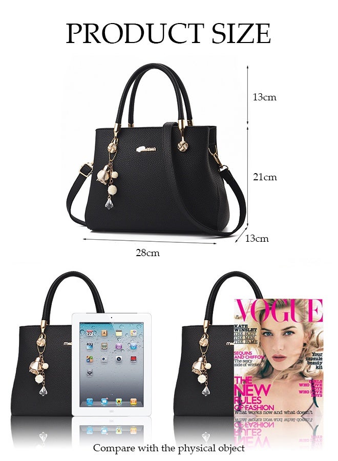 DUNISO Women's Shoulder Bag, Soft Leather Messenger Bag, Fashionable Handbag With Golden Flower Pendant, Adjustable Shoulder Strap, Suitable For Commuting, Travel, Shopping, Storage And Organization - Image 2