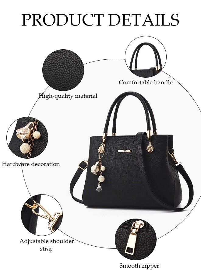 DUNISO Women's Shoulder Bag, Soft Leather Messenger Bag, Fashionable Handbag With Golden Flower Pendant, Adjustable Shoulder Strap, Suitable For Commuting, Travel, Shopping, Storage And Organization - Image 4