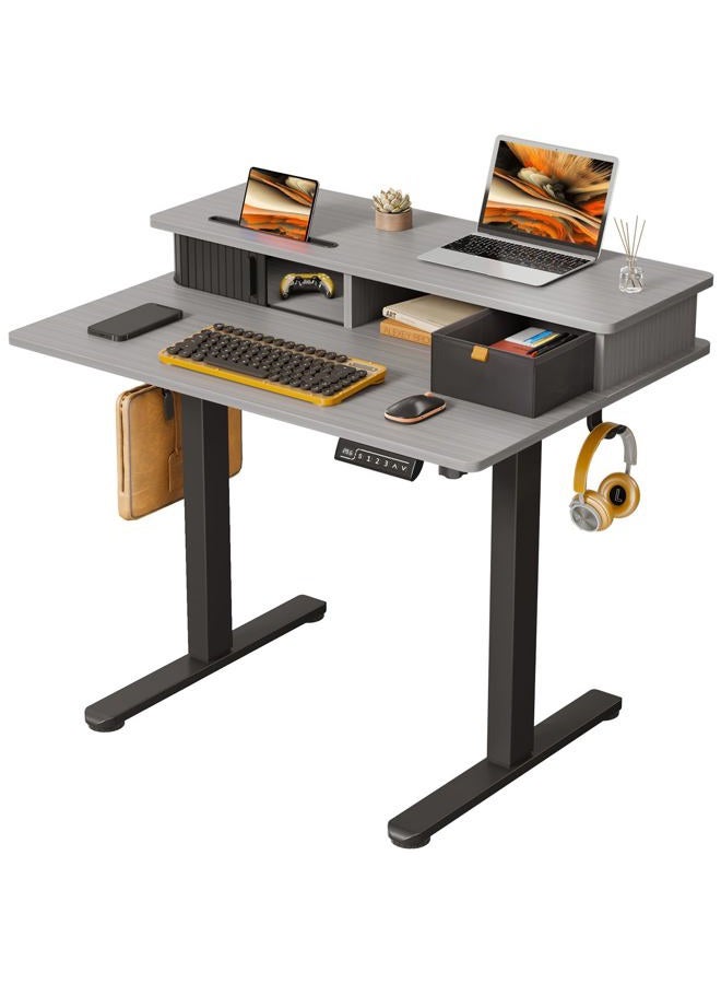 JOY worker Small Electric Standing Desk, 35" x 25" Height Adjustable Desk with Built-in Monitor Stand & Storage Drawer, Sit Stand Desk with 2 Hooks for Home Office, Rustic Brown - Image 1