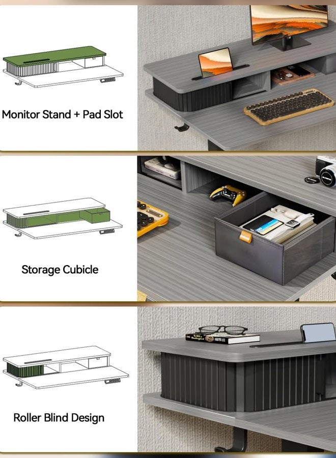 JOY worker Small Electric Standing Desk, 35" x 25" Height Adjustable Desk with Built-in Monitor Stand & Storage Drawer, Sit Stand Desk with 2 Hooks for Home Office, Rustic Brown - Image 4