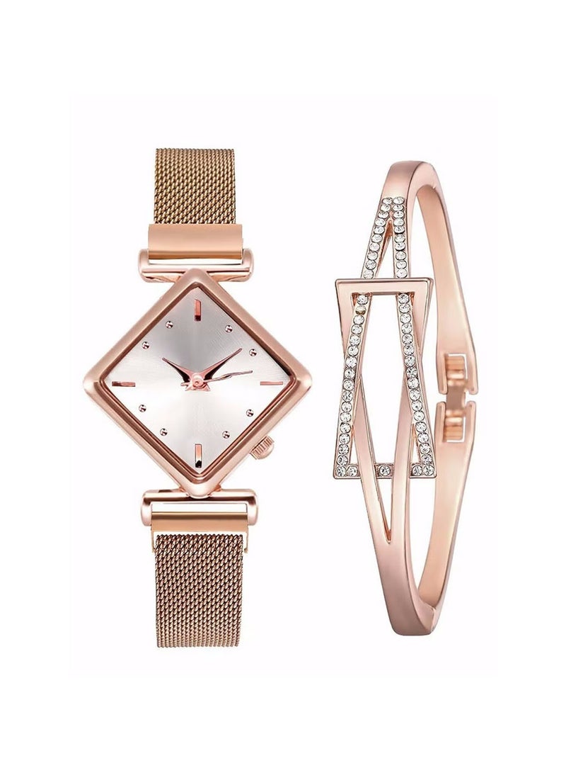 Womens Watch Gifts Set with Bracelet Rose Gold for Lady Female Girls Minimalist Slim Thin Casual Dress Analog Quartz Wrist Watches - Image 1