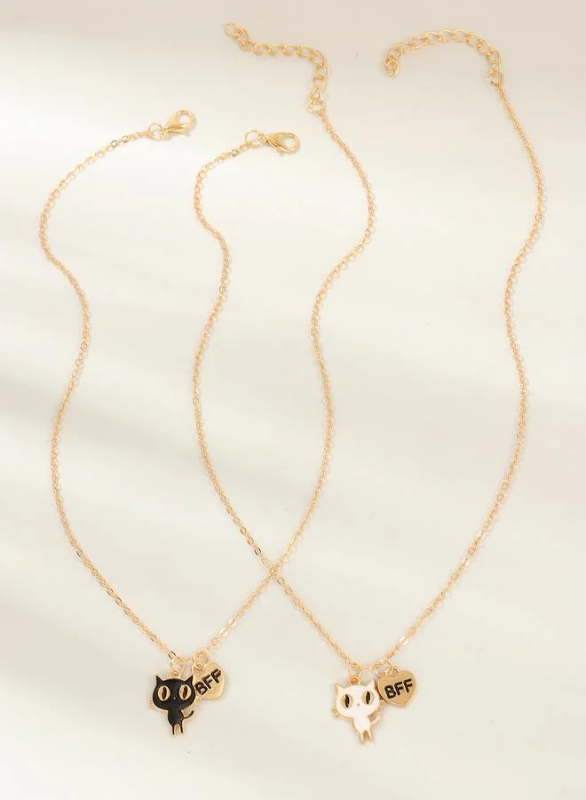 Take Two Pack of 2 - Girls Multi-Color Cat Pendant Necklaces