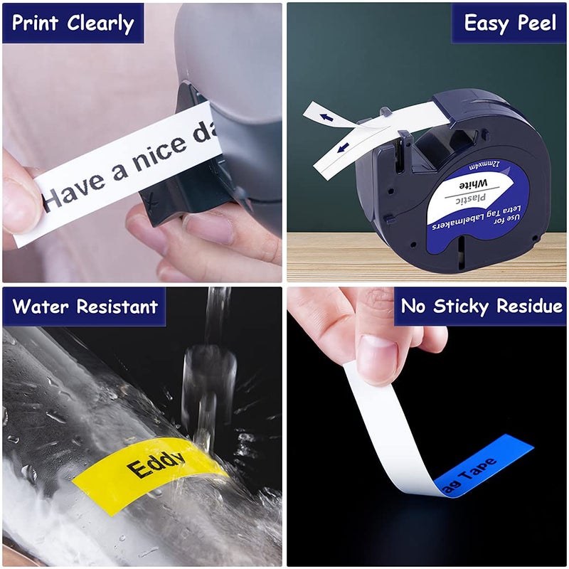 Weemay Compatible for Dymo Label Maker Refills Replacement for Letra Tag Refills Plastic 1/2x13 Refill for Letra Tag 200B LT-100H LT-100T QX50 Label Makers (12mm x 4m, 10 Pack) - Image 2