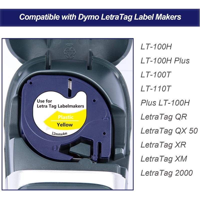 Weemay Compatible for Dymo Label Maker Refills Replacement for Letra Tag Refills Plastic 1/2x13 Refill for Letra Tag 200B LT-100H LT-100T QX50 Label Makers (12mm x 4m, 10 Pack) - Image 3