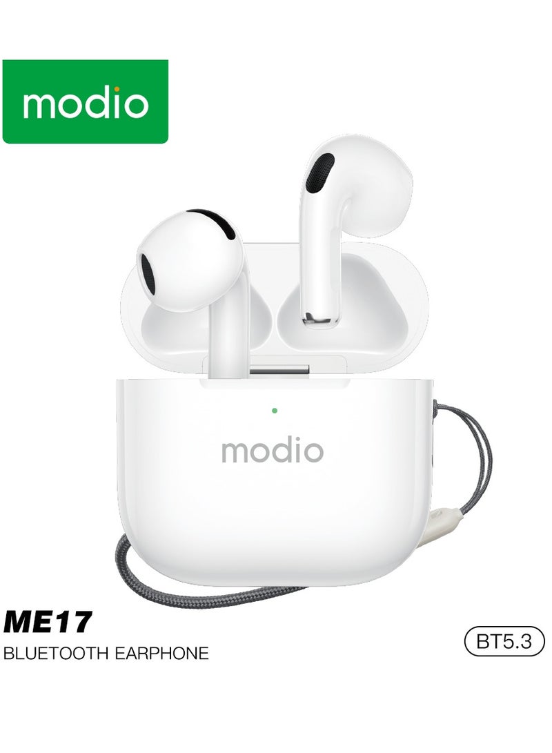 Modio ME17 Pro Wireless Bluetooth Earbuds with Premium Sound, Extended Battery Life, and Seamless Connectivity for Android & iPhone (White) - Image 1
