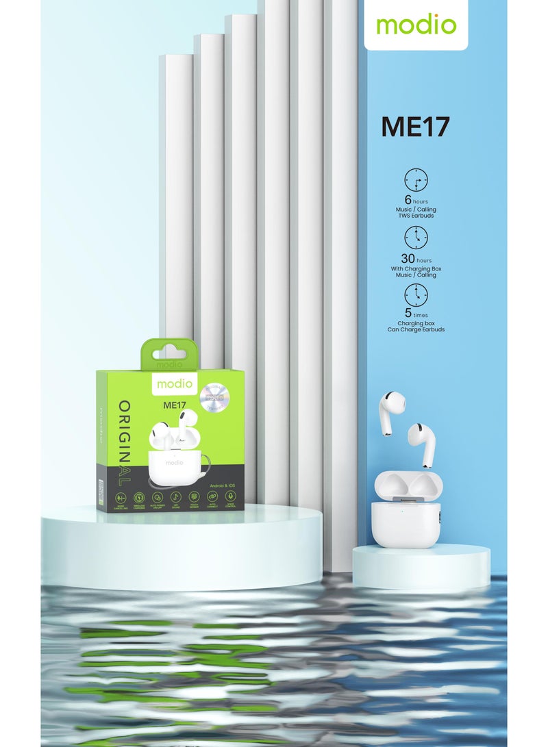 Modio ME17 Pro Wireless Bluetooth Earbuds with Premium Sound, Extended Battery Life, and Seamless Connectivity for Android & iPhone (White) - Image 4