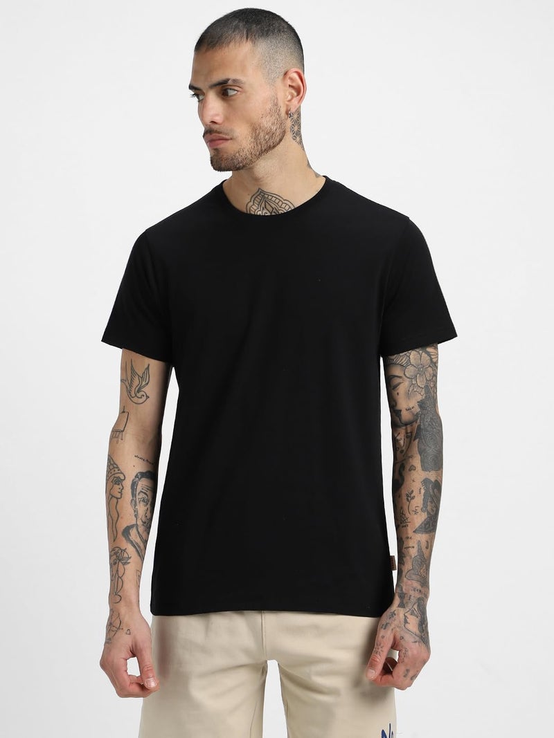 Veirdo® White & Black Regular Fit Half Sleeves Round Neck Solid Pure Cotton T-Shirt for Men (PO2_TSH_99_WT_BK_M) - Image 3