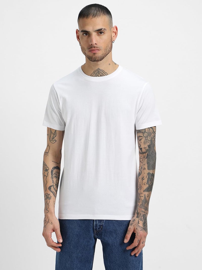 Veirdo® White & Black Regular Fit Half Sleeves Round Neck Solid Pure Cotton T-Shirt for Men (PO2_TSH_99_WT_BK_M) - Image 5