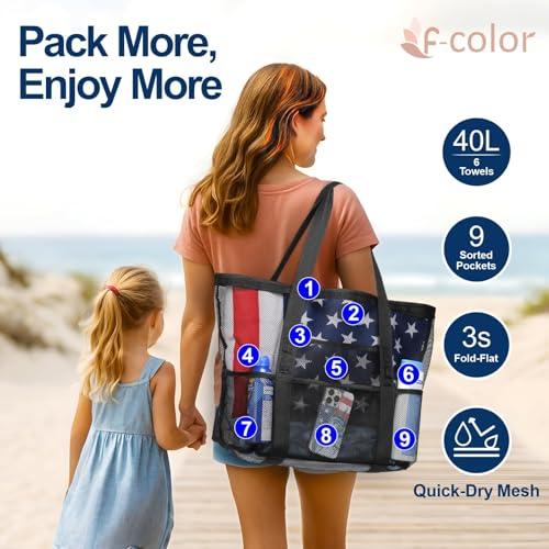 MAKABEE Mesh Beach Bag Family - Large Tote Bag 17.9" L x 15" H x 9" W(45.4cmL*38cmH*22.8cmW) Wfor Cruise Pool Toys Beach Vacation Essentials - Image 3