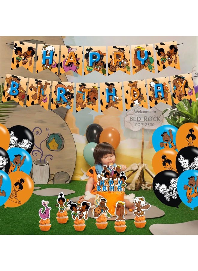 PINUO African American Birthday Party Supplies - Pebbles & Bam Bam Theme with Cake Caps, Cupcake Caps, Flags, Latex Balloons - Image 4