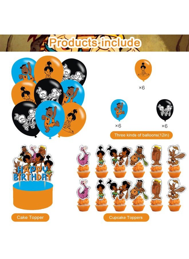 PINUO African American Birthday Party Supplies - Pebbles & Bam Bam Theme with Cake Caps, Cupcake Caps, Flags, Latex Balloons - Image 3