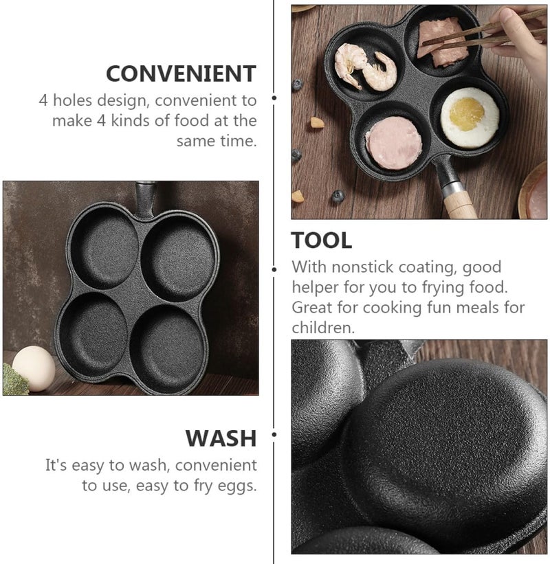 Four-hole Cast Iron Egg Frying Pan Thickened Breakfast Skillet Non-stick Omelette Mold for Gas Stove Kitchen Burger and Pancake Cooking - Image 4