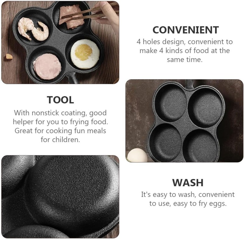 Four-hole Cast Iron Egg Frying Pan Thickened Breakfast Skillet Non-stick Omelette Mold for Gas Stove Kitchen Burger and Pancake Cooking - Image 5