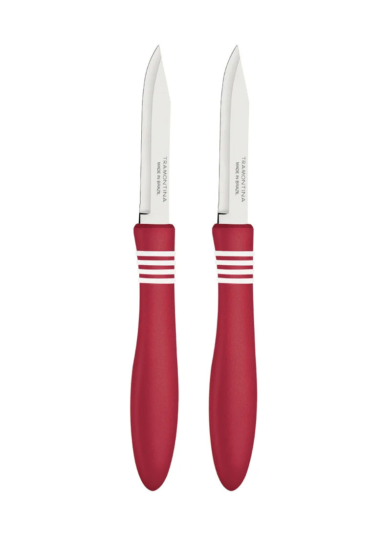 TRAMONTINA Tramontina Cor&Cor 2 Pieces Paring Knife Set with Stainless Steel Blade and Red Polypropylene Handle