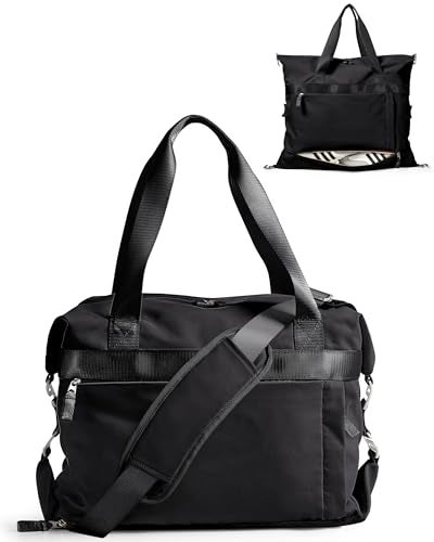 Smasrob Convertible Women Gym Bag with Shoe Compartment and Wet Pocket Women Duffle Bag with Multiple Pockets and Crossbody Shoulder Strap for Travel and Gym Black - Image 1