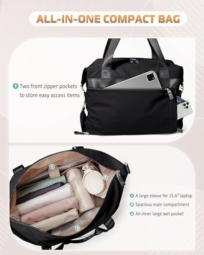 Smasrob Convertible Women Gym Bag with Shoe Compartment and Wet Pocket Women Duffle Bag with Multiple Pockets and Crossbody Shoulder Strap for Travel and Gym Black - Image 3