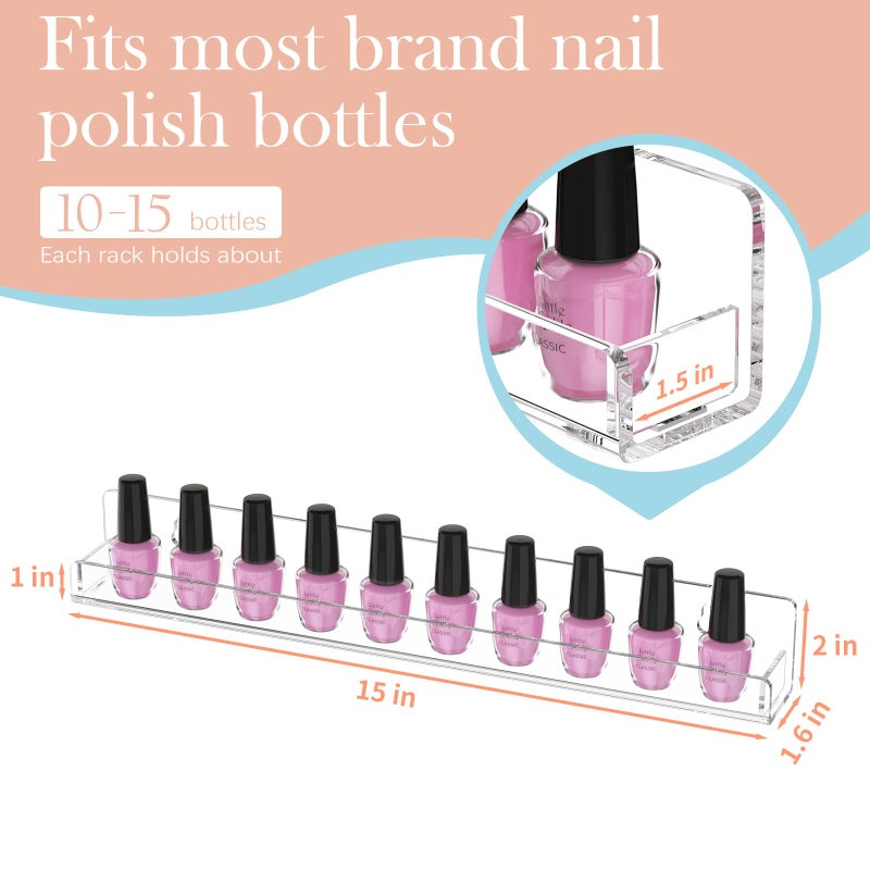 Femeli Nail Polish Wall Rack: 6 Shelves 15 Inch Clear Acrylic Nail Polish Organizer For 66-90 Bottles Multi-Purpose Acrylic Floating Shelves (15 Inch Clear) - Image 2