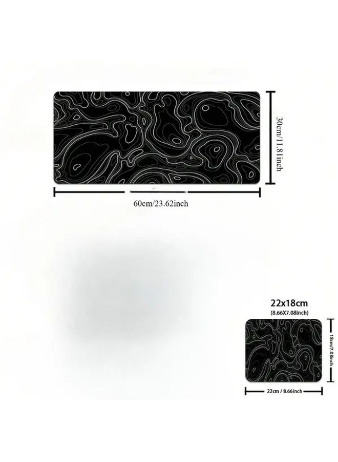 Black Topographic Large Gaming Mouse Pad Non Slip Rubber Base Stitched Edges - Image 2