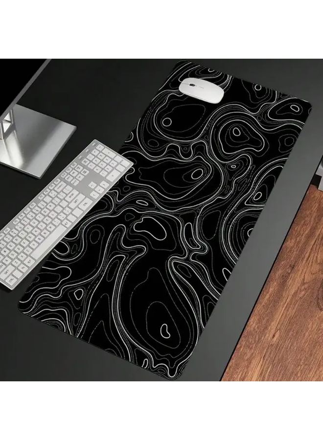 Black Topographic Large Gaming Mouse Pad Non Slip Rubber Base Stitched Edges - Image 1