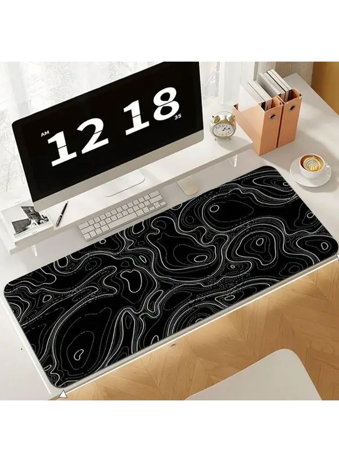 Black Topographic Large Gaming Mouse Pad Non Slip Rubber Base Stitched Edges - Image 3