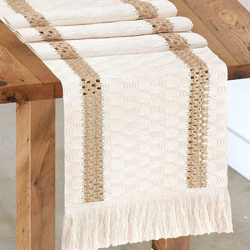 Tablecloth – Two Strips of Linen, 30x160cm (Including Knotted Tassels), Rustic, Boho