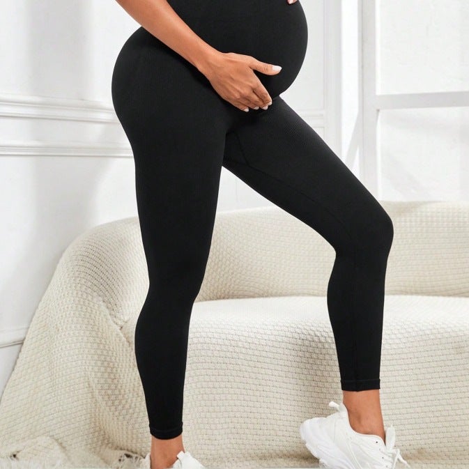 Autumn Winter Maternity Yoga Pants High-Elasticity Breathable Navy blue  - Image 5