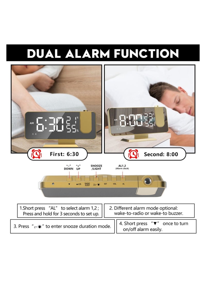DMG TECH - Alarm Clock Projector, Radio Clock with 180° Rotatable Projector, LED Digital Clock Projection on Ceiling Wall with USB Charging, Dual Alarm, 15 Level Volume, Large LED Display, for Bedroom Home - Image 1