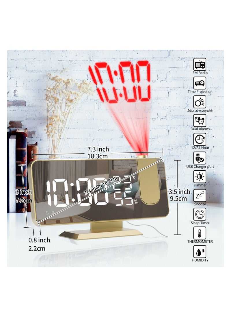 DMG TECH - Alarm Clock Projector, Radio Clock with 180° Rotatable Projector, LED Digital Clock Projection on Ceiling Wall with USB Charging, Dual Alarm, 15 Level Volume, Large LED Display, for Bedroom Home - Image 1